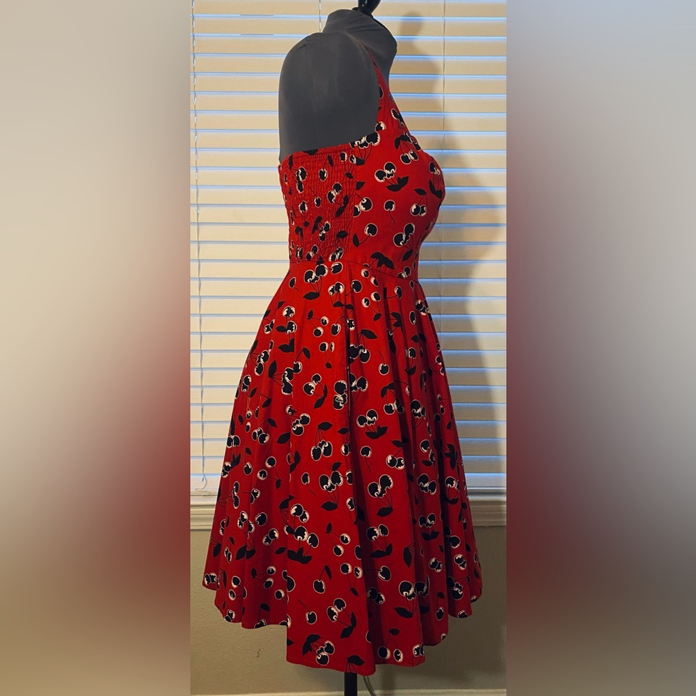 Hell Bunny Alison Retro Cherry Print Halter Dress Size 16UK - Picture 8 of 13